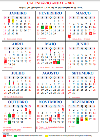 Maior parte dos feriados de 2024 cairá em finais de semana no segundo  semestre; veja calendário